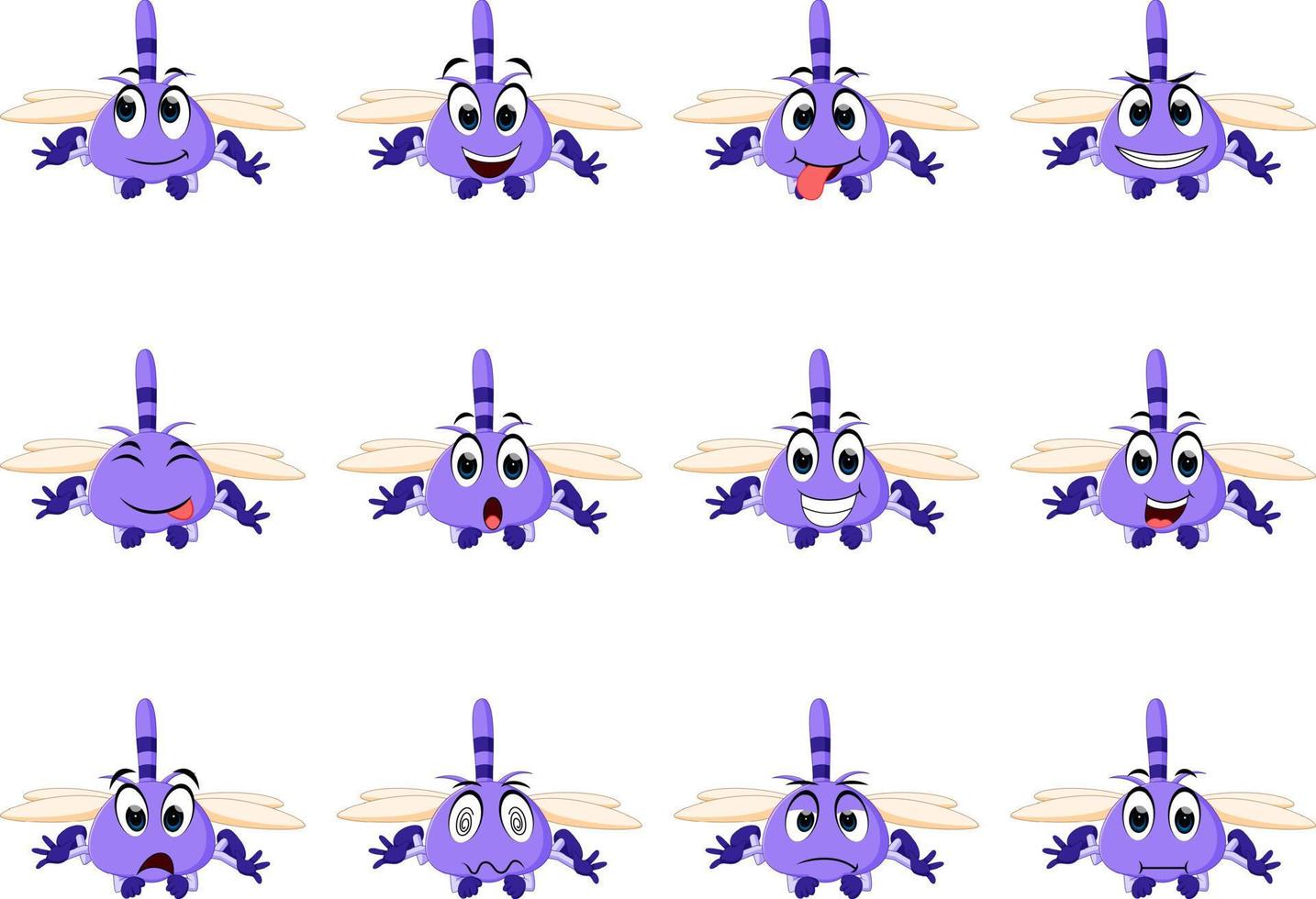 dragonfly with different facial expressions and different color vector