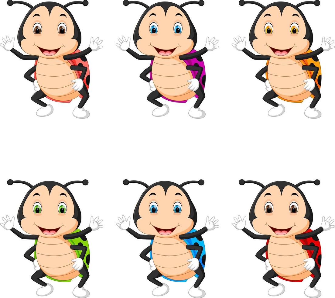 Ladybug with different facial expressions and different color vector