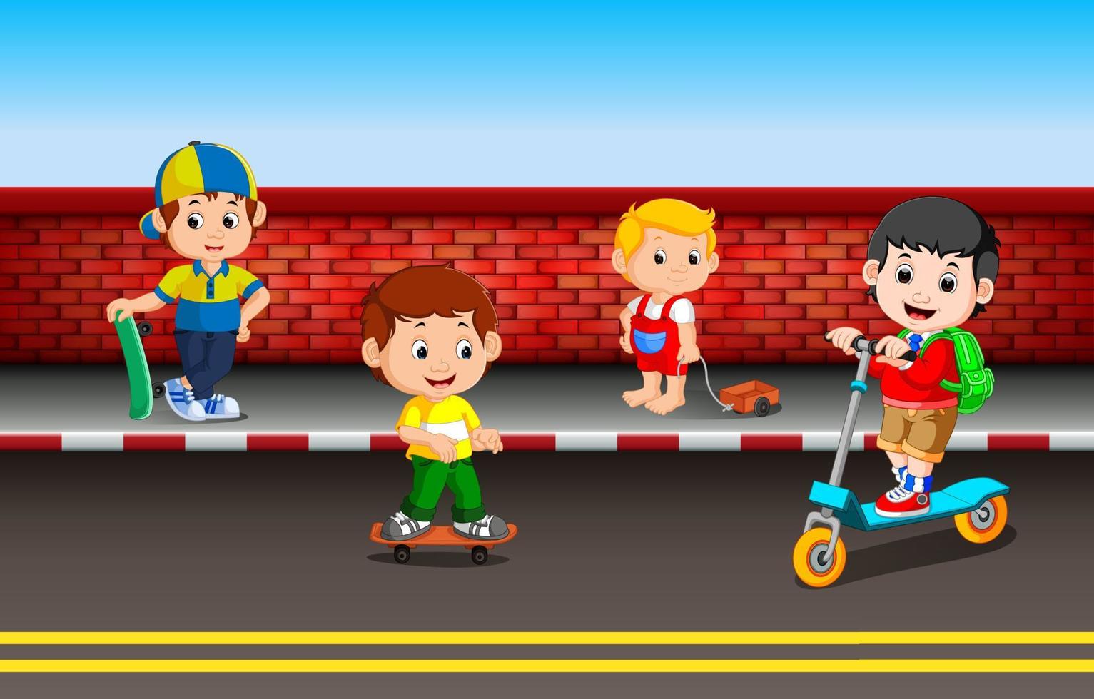 children's playing on the road vector