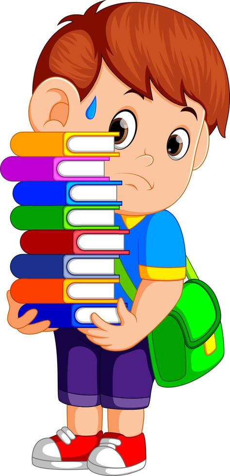 child carrying many books vector