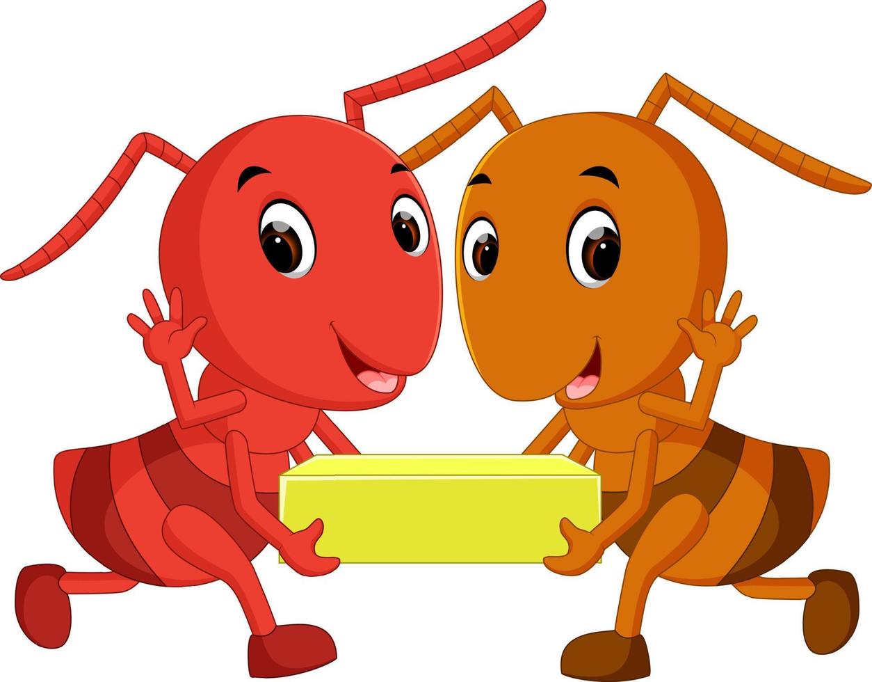 Cartoon ants holding cheese slice vector