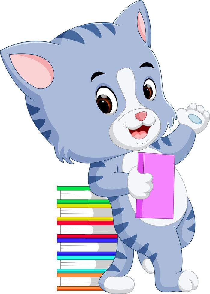 cat holding book vector