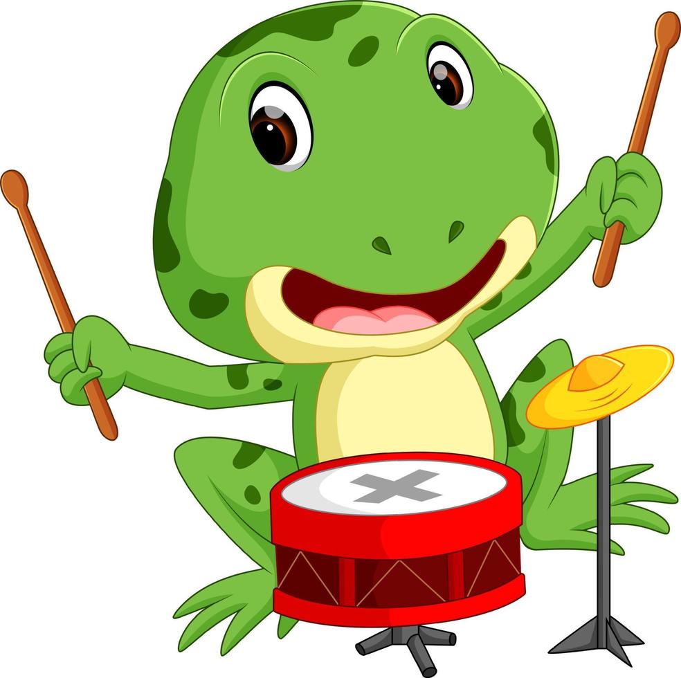 Green frog playing drum vector