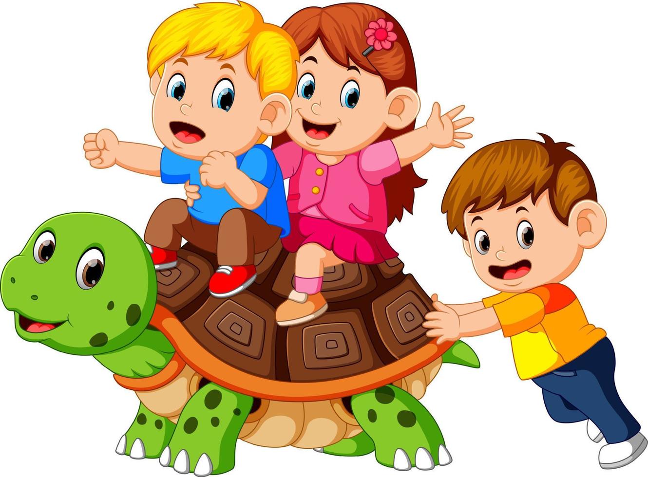 children's riding giant turtle vector