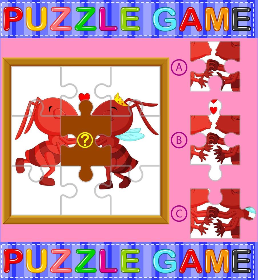 Jigsaw Puzzle Education Game for Preschool Children with ant vector