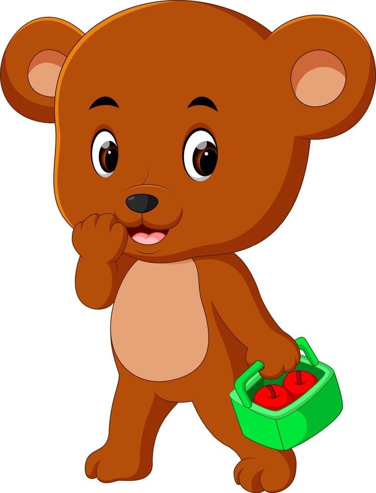 bear holding basket full of apple vector