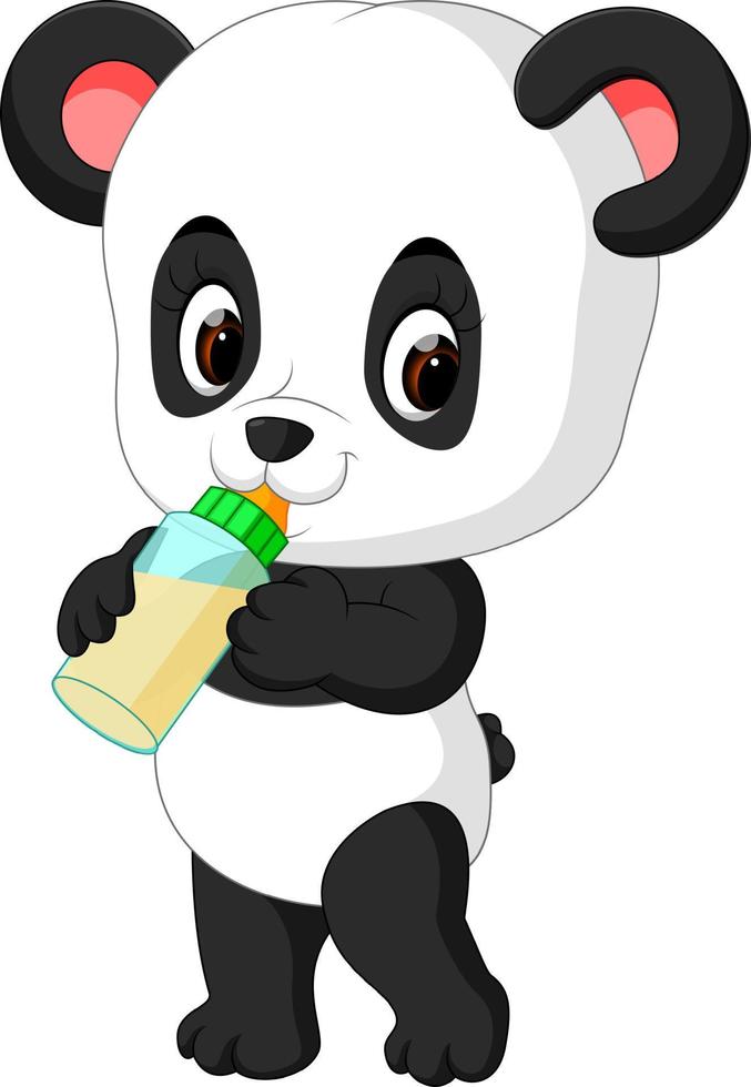 lindo bebé panda sosteniendo una botella de leche vector