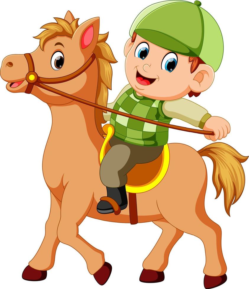 Little boy riding a pony horse vector