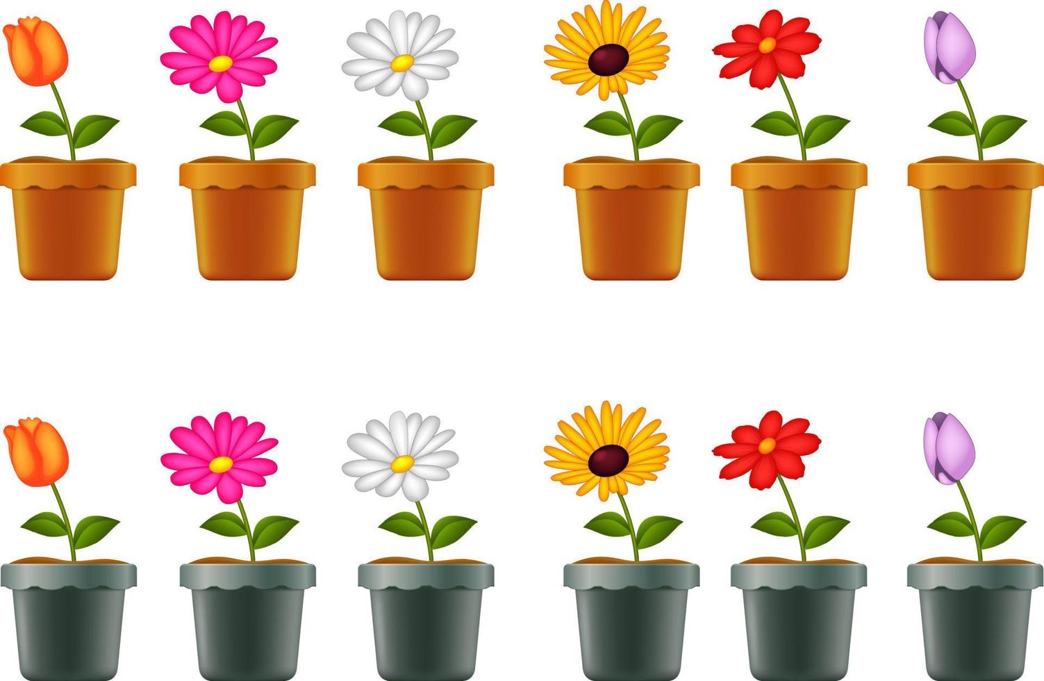Different types of flowers in pots 12850237 Vector Art at Vecteezy
