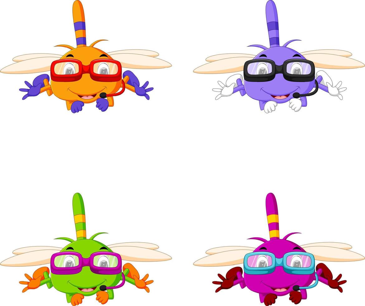 libélula con diferentes expresiones faciales y diferentes colores vector