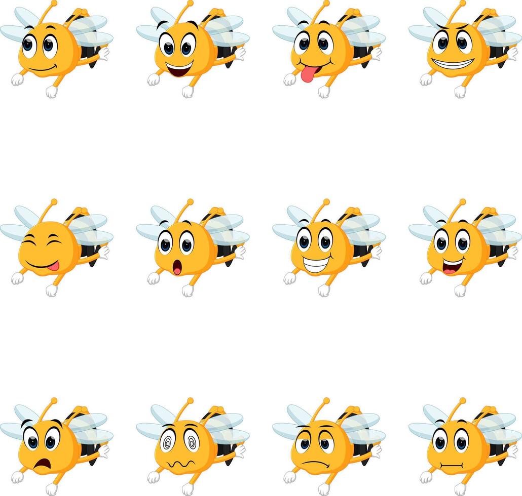 abeja con diferentes expresiones faciales vector