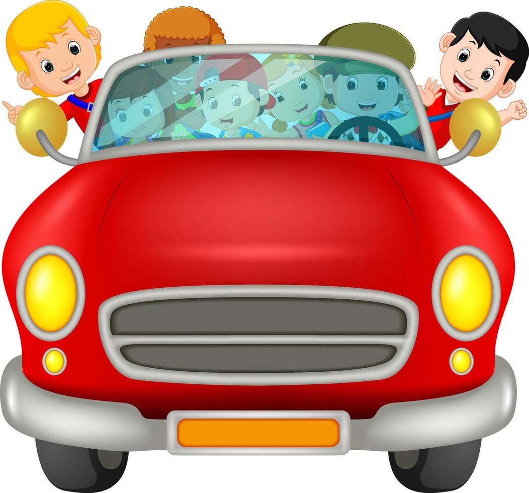 hombre y familia conduciendo un coche en la carretera vector