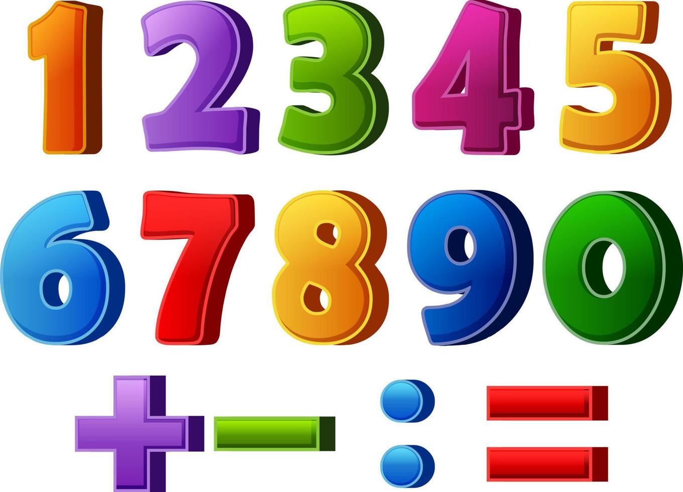 números coloridos y operaciones matemáticas vector
