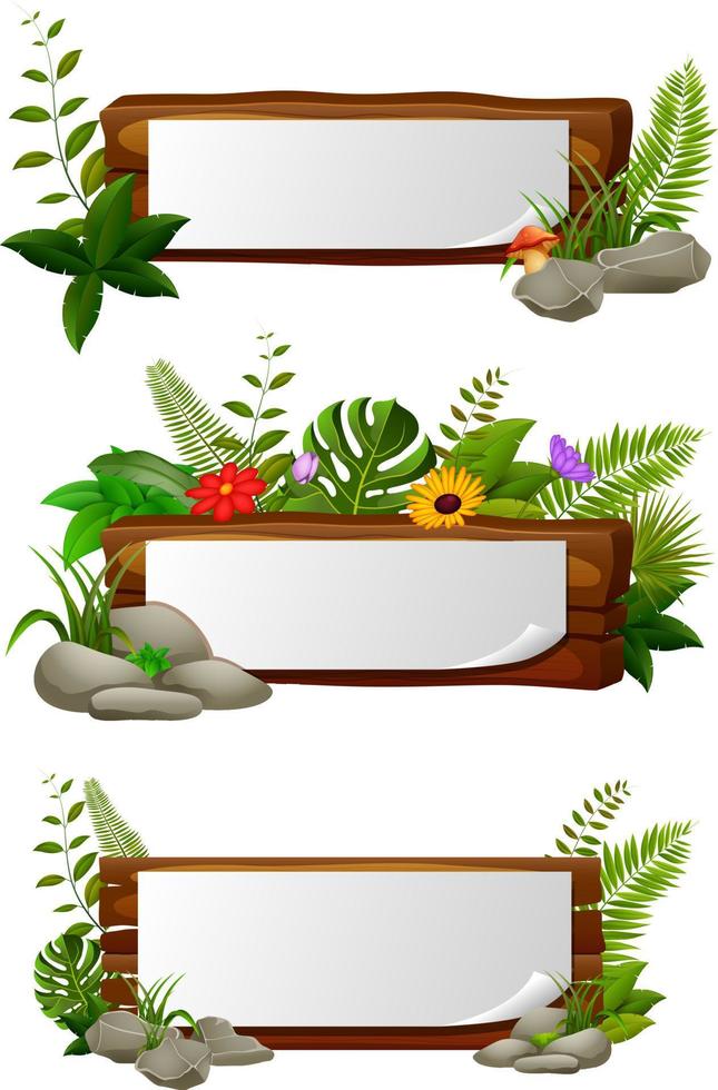 Empty paper blank on wooden signboard in the garden vector