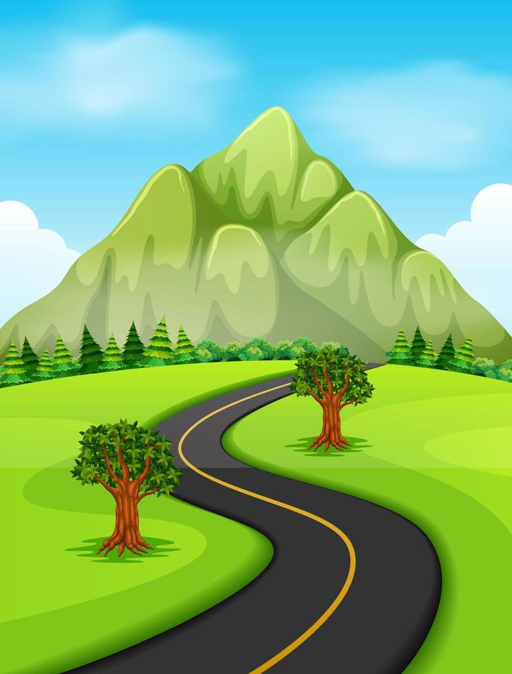 Illustration of a road going to the mountain vector