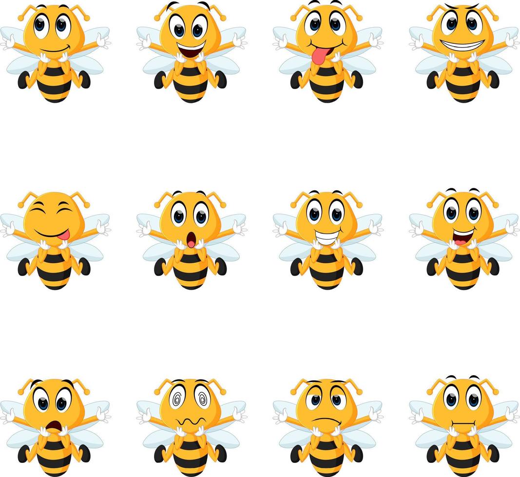 Bee with different facial expressions vector