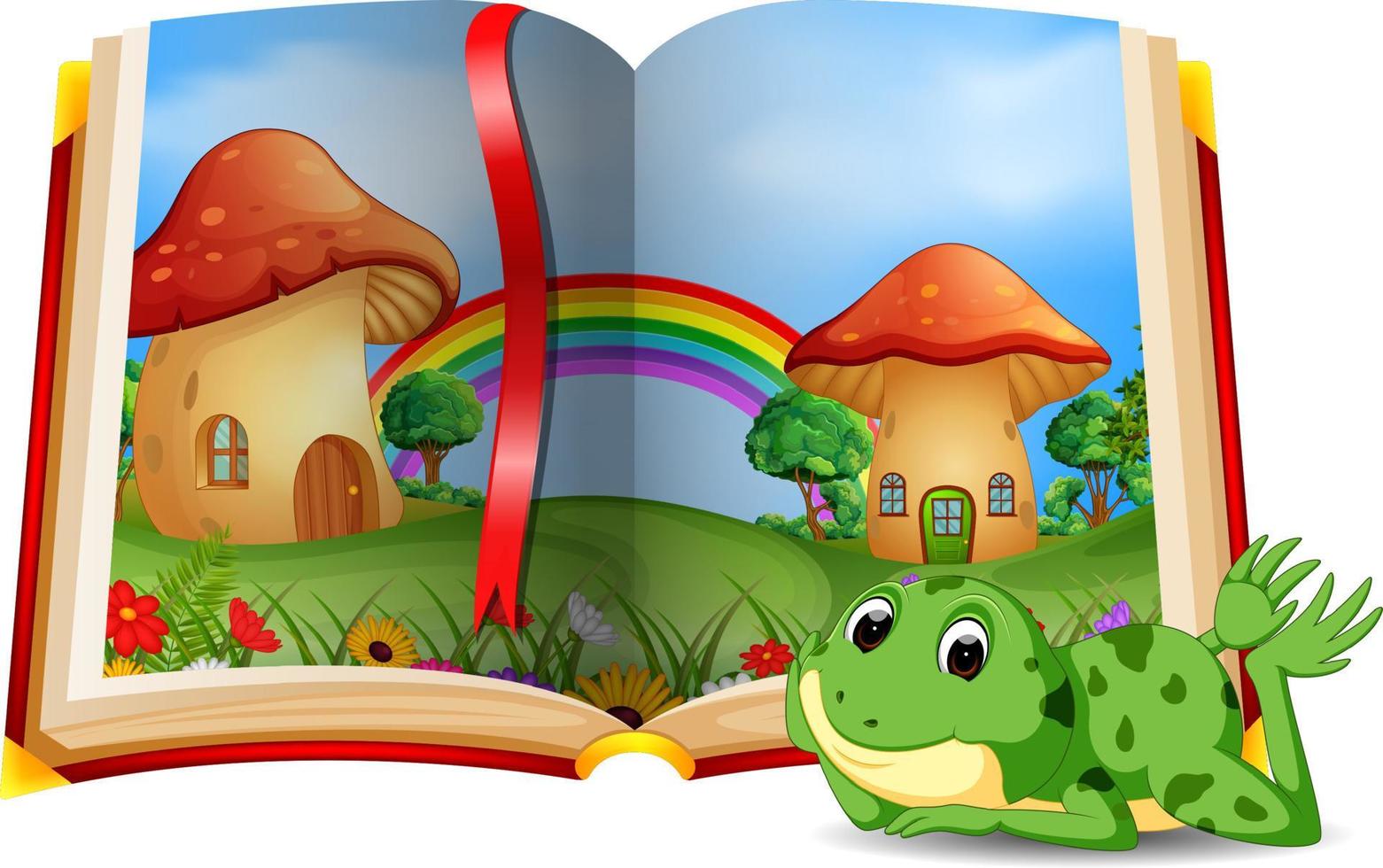 mushroom house scene in the book and frog vector