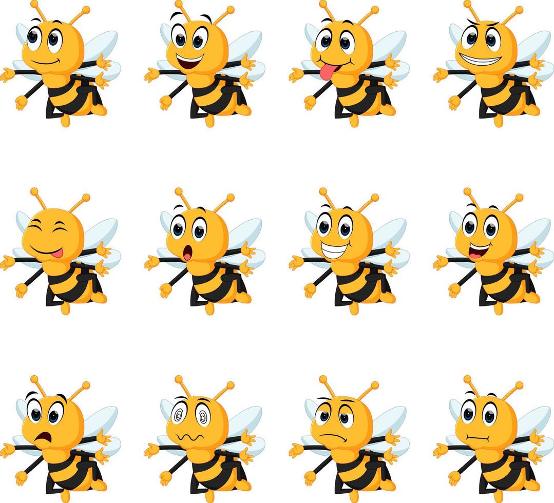 Bee with different facial expressions vector