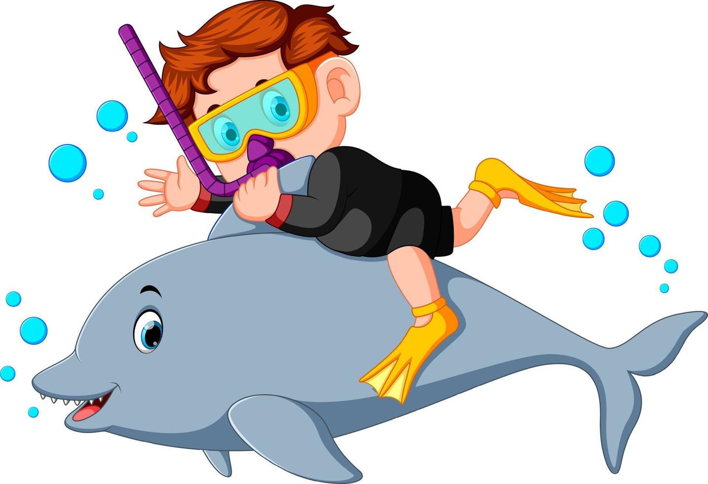 Boy diving with dolphin vector