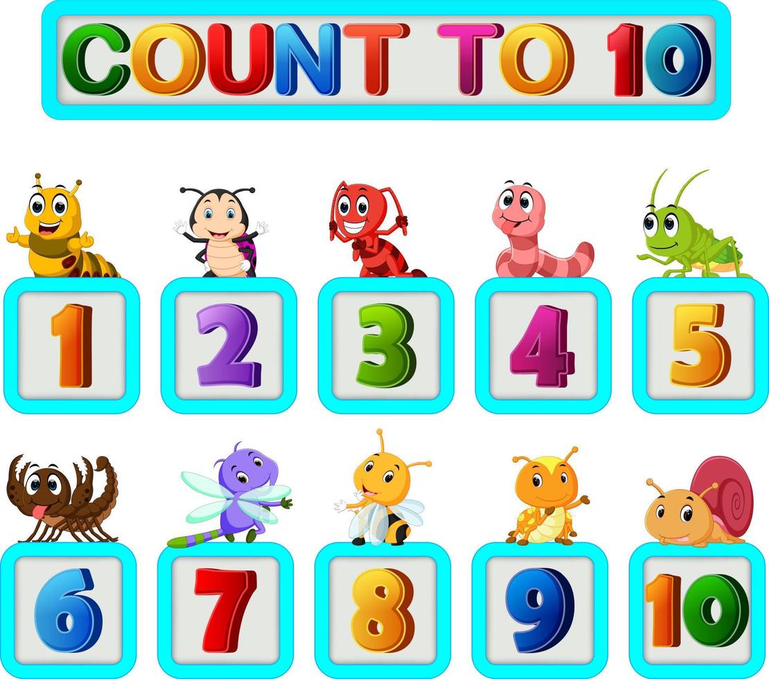 Many insect and numbers one to ten vector