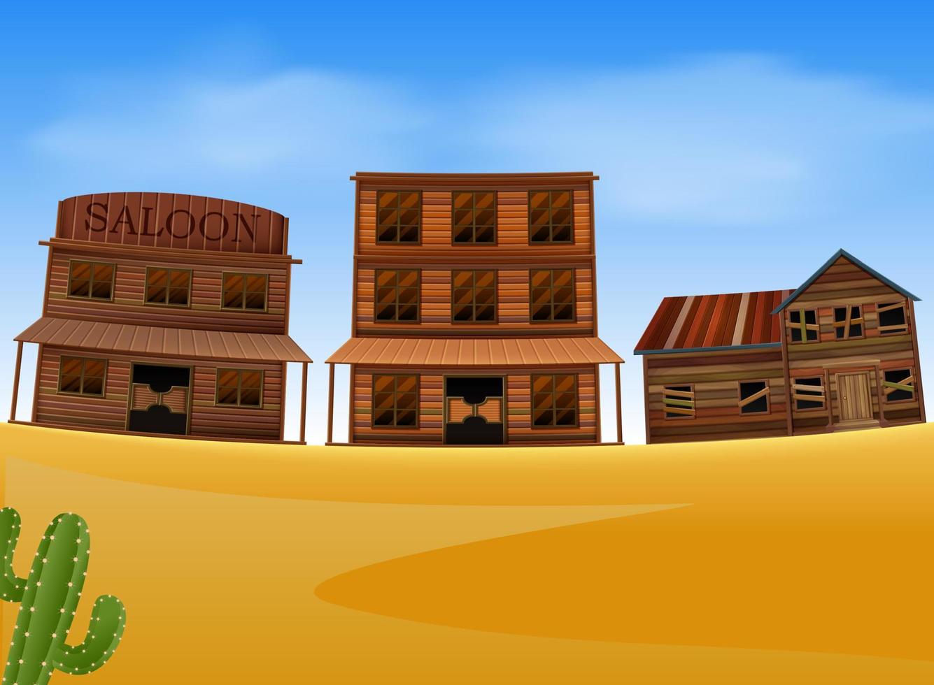 Western town scene with wooden building vector