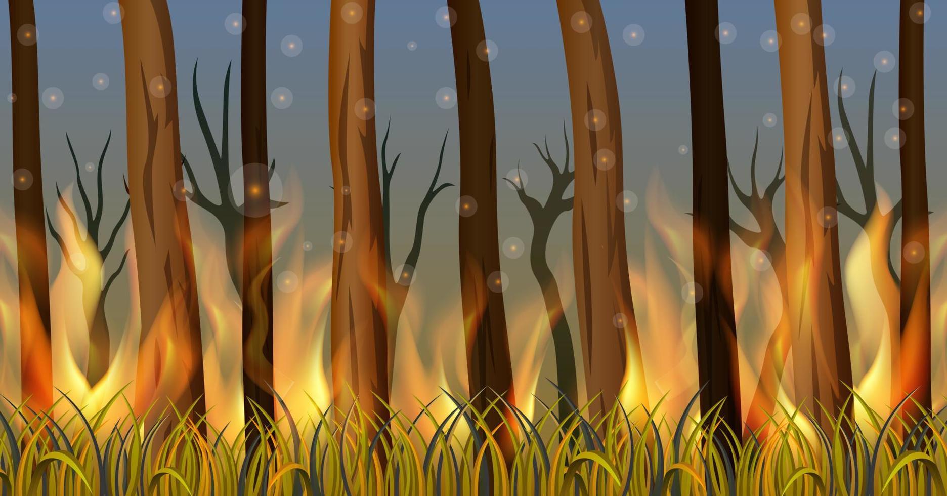 Trees in forest on fire vector