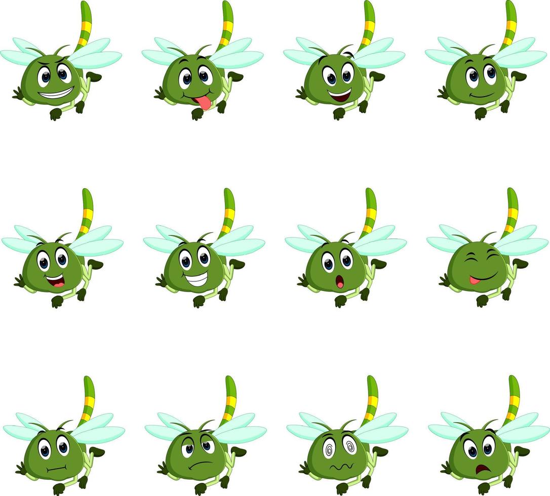 dragonfly with different facial expressions and different color vector