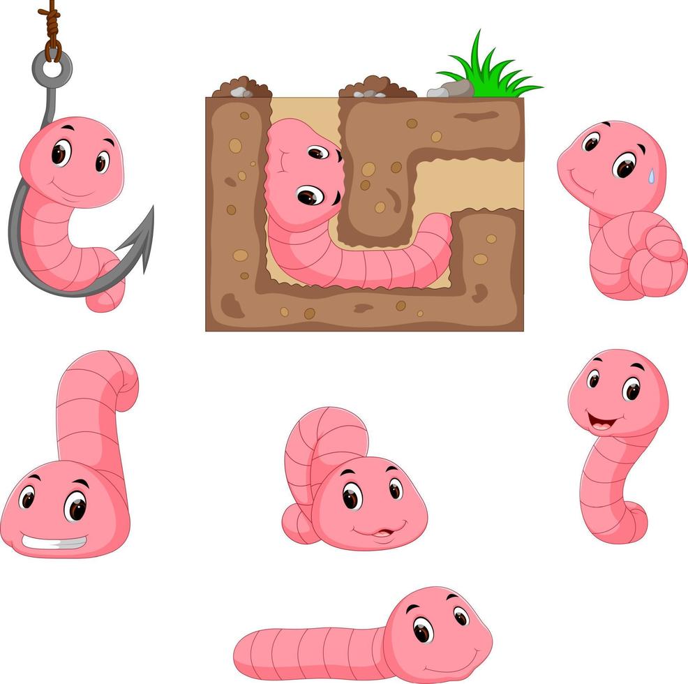 collection of worm cartoon vector