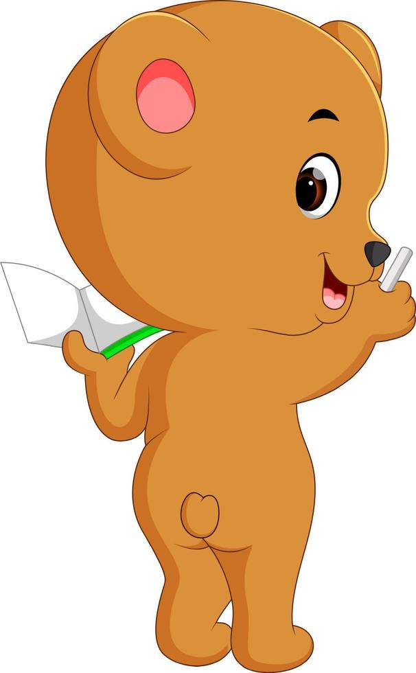 cute bear holding book and pencil vector