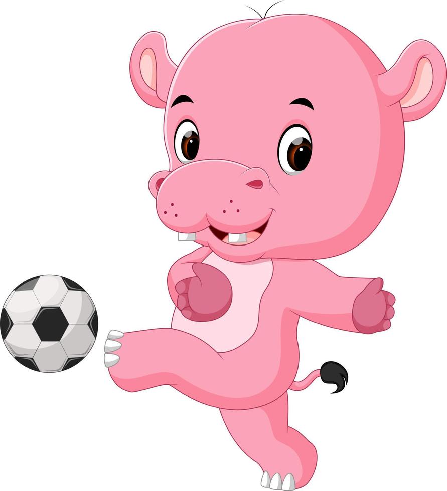 funny hippo playing soccer vector