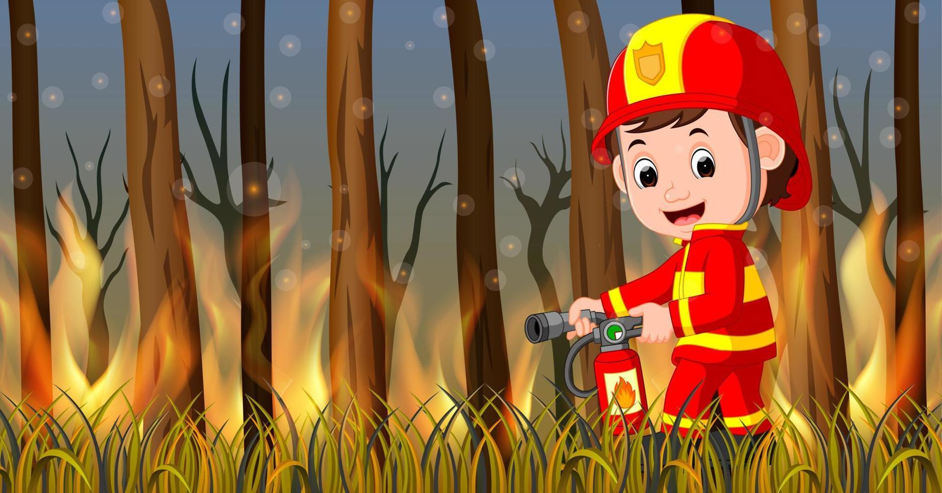 Fireman at the wild fire scene vector