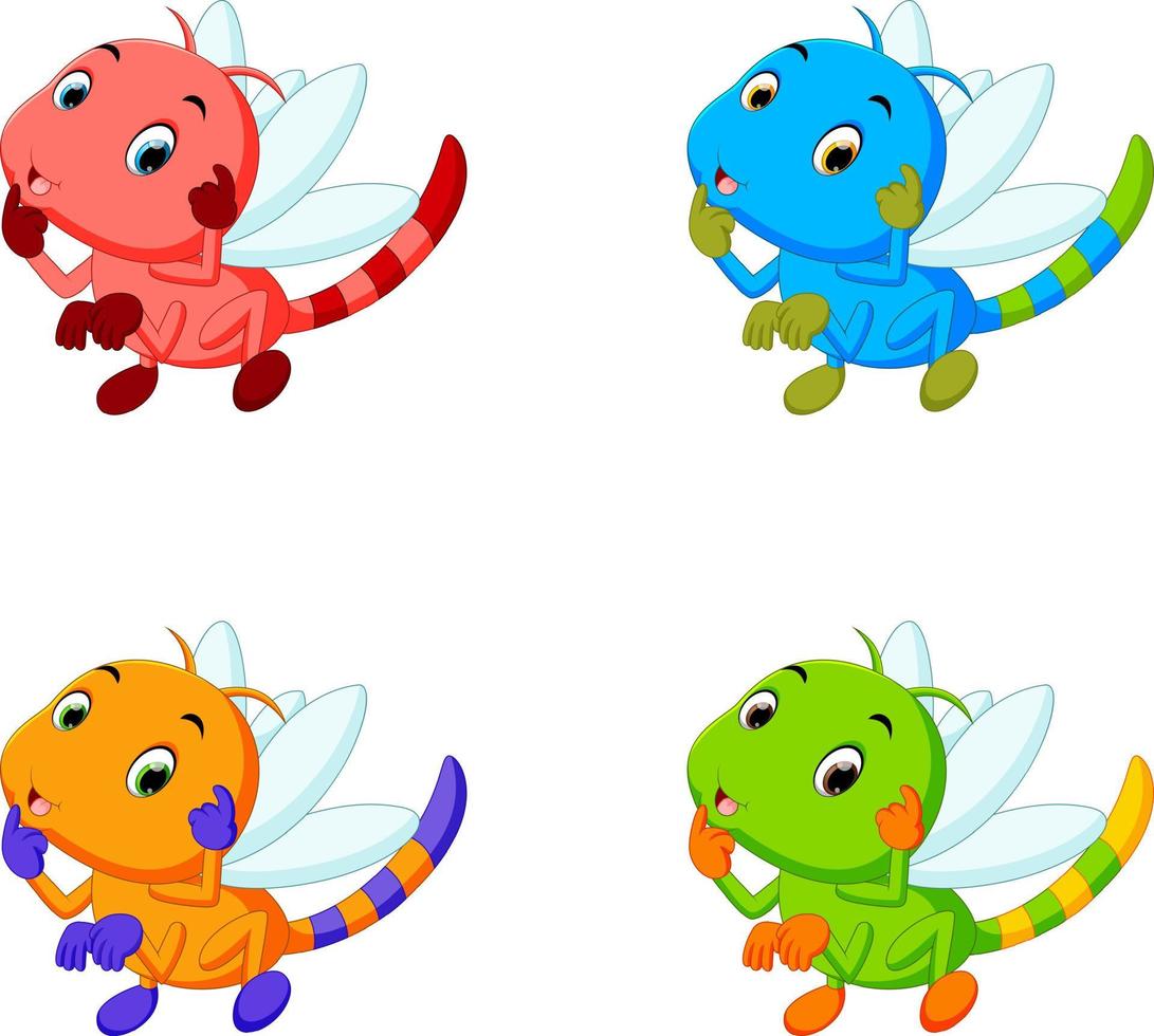 dragonfly with different facial expressions and different color vector