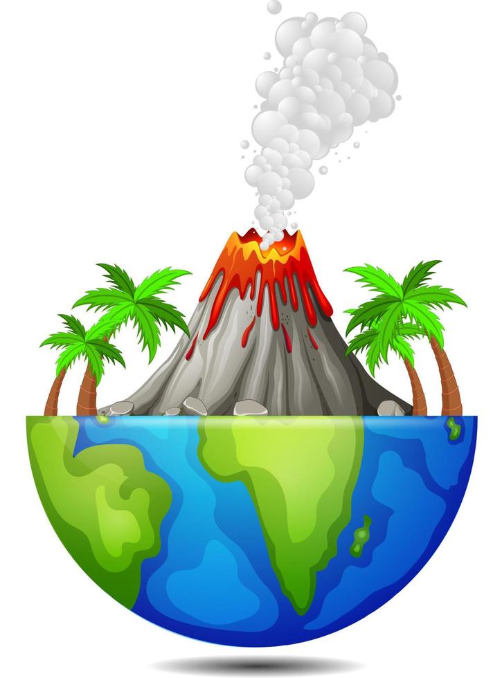 árbol y volcán en la tierra vector