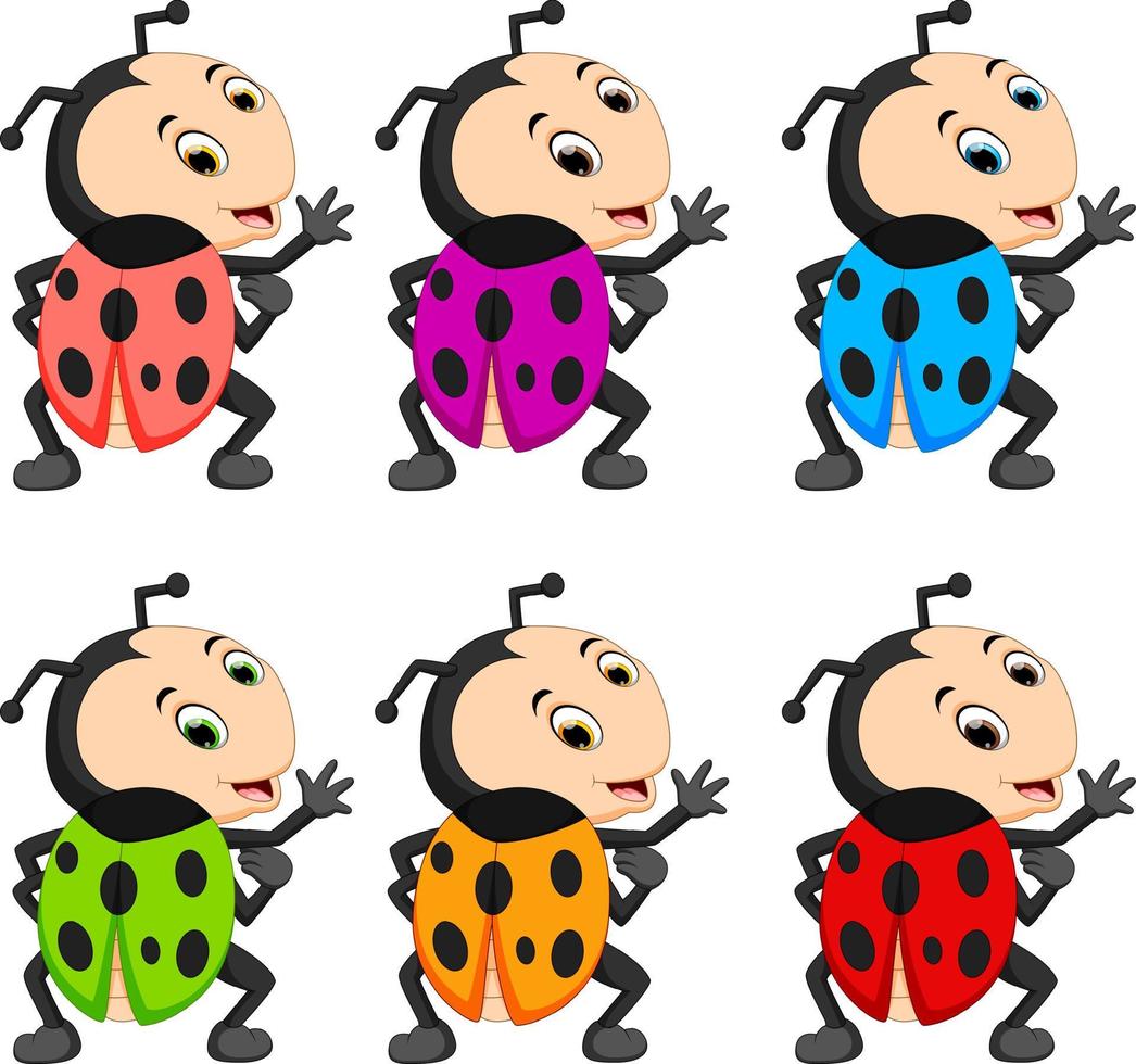 Ladybug with different facial expressions and different color vector