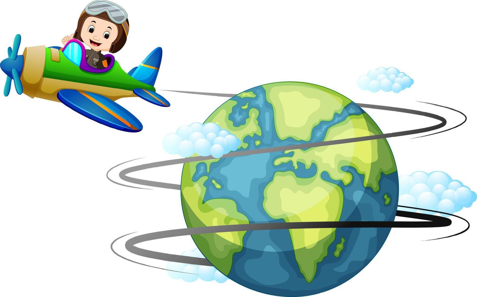 Airplane flying around the world vector