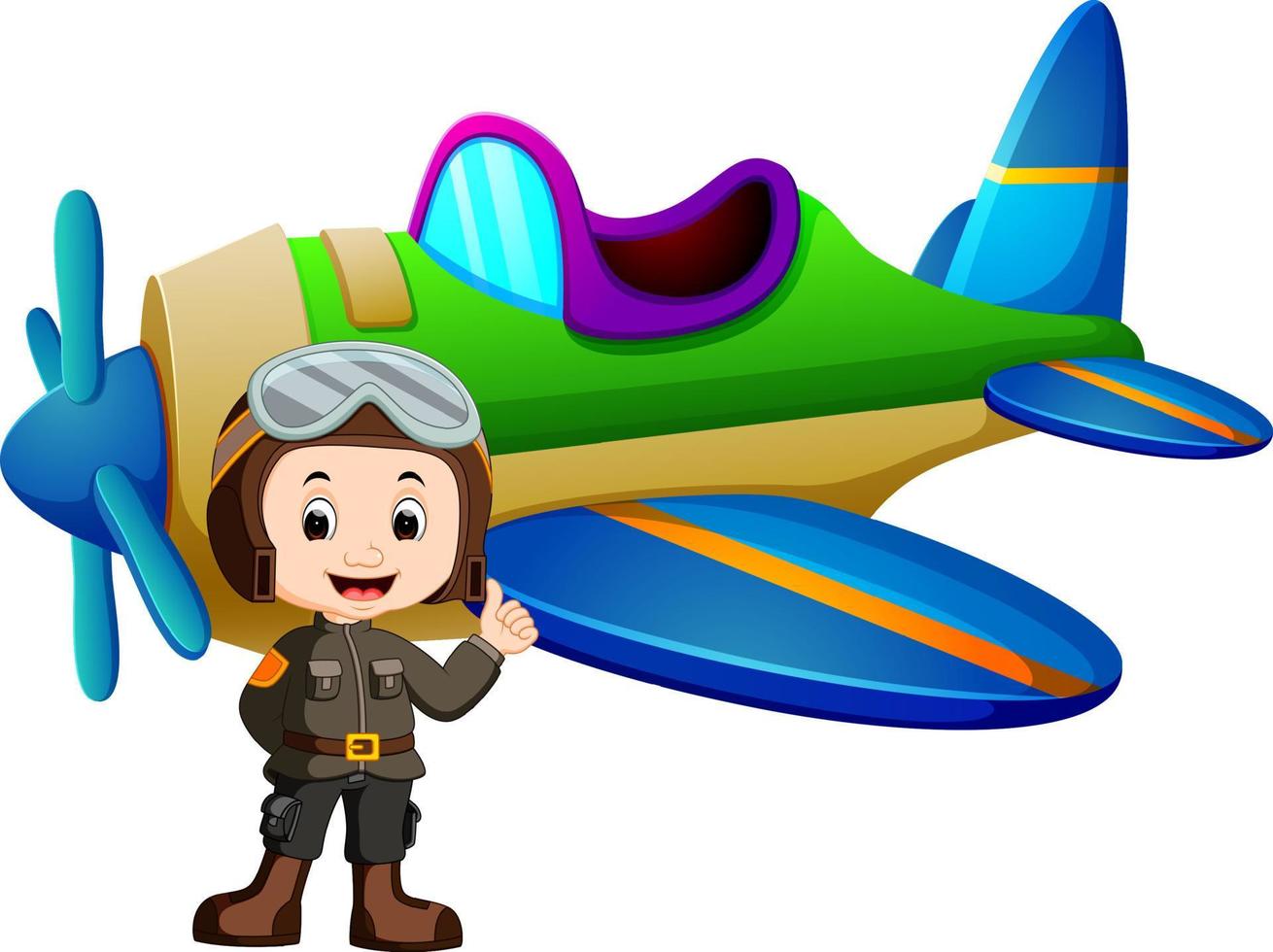 Pilot and jet plane on white background vector