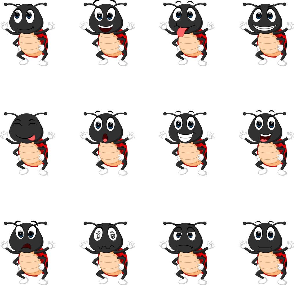 Ladybug with different facial expressions and different color vector