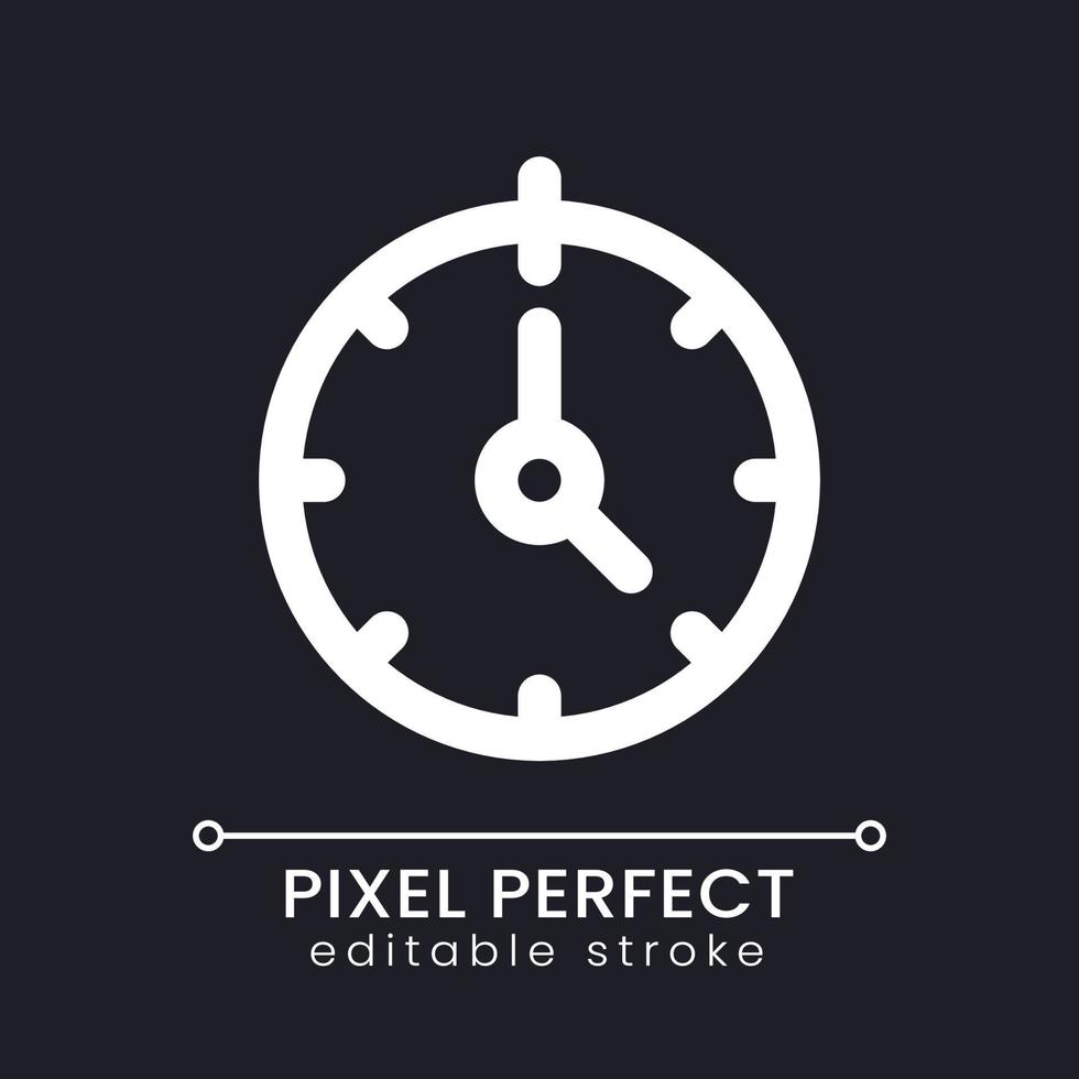 Stopwatch pixel perfect white linear ui icon for dark theme. Time