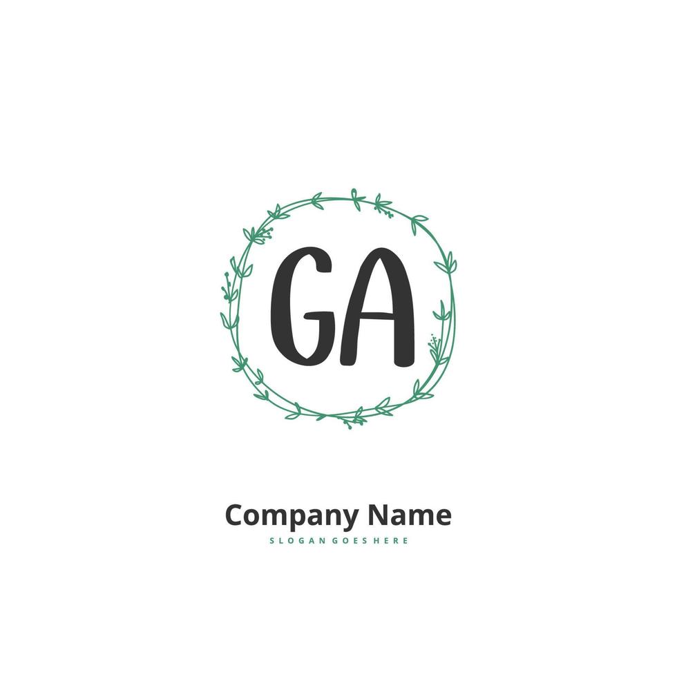 GA Initial handwriting and signature logo design with circle. Beautiful design handwritten logo for fashion, team, wedding, luxury logo. vector