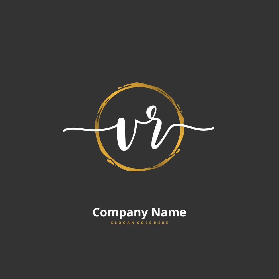 VR Initial handwriting and signature logo design with circle. Beautiful design handwritten logo for fashion, team, wedding, luxury logo. vector