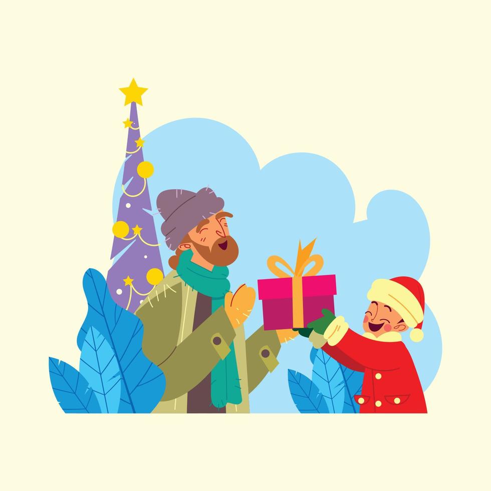 A Kid Give a Gift in Boxing Day vector