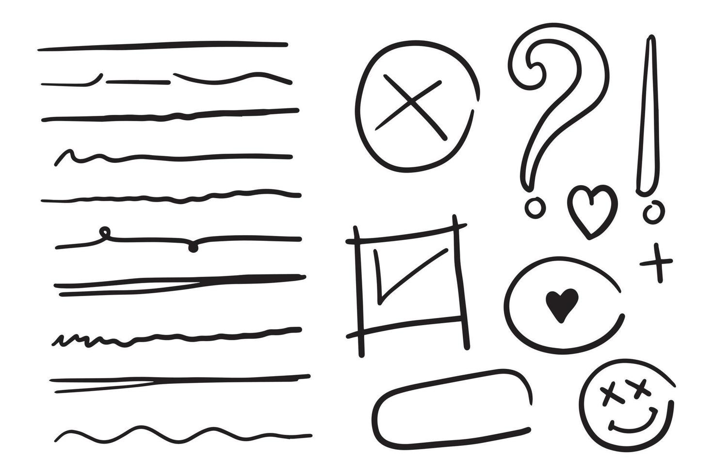 underline set, doodles arrows, check mark, love, etc. vector