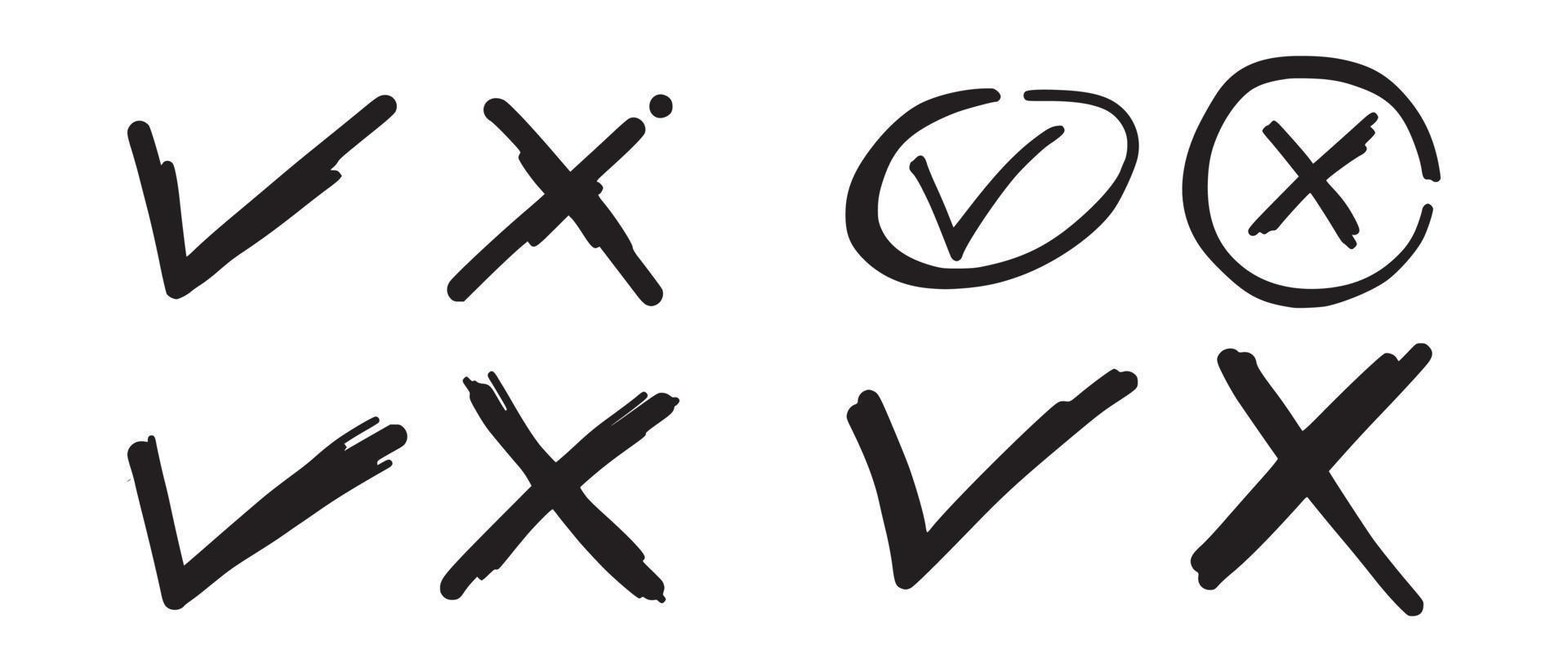 Tick and cross  signs. Checkmark OK and X icons. vector