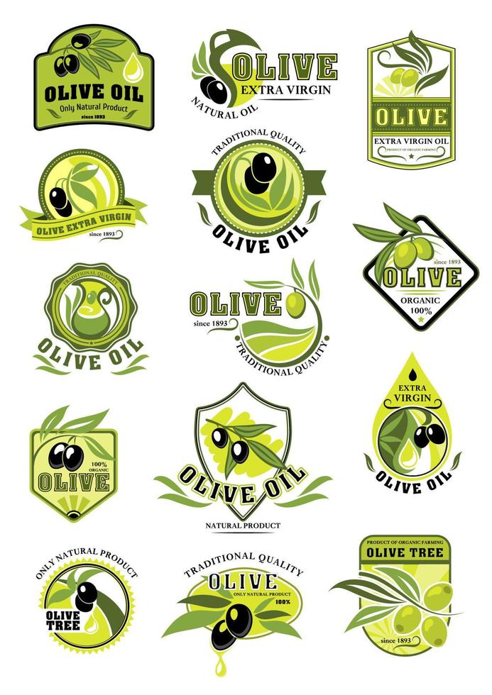 Olive oil product icons isolated vector set