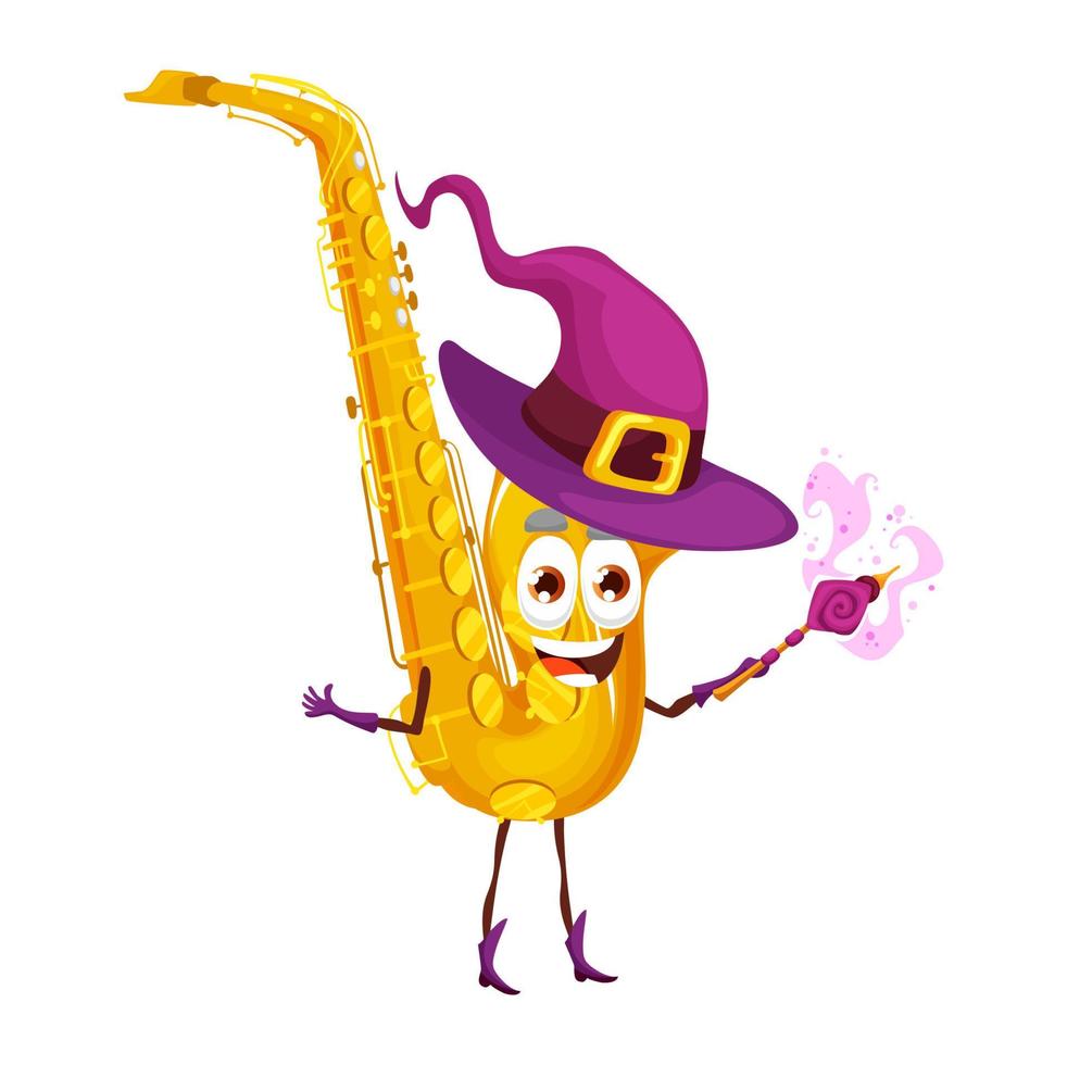 Cartoon saxophone wizard character with magic wand vector