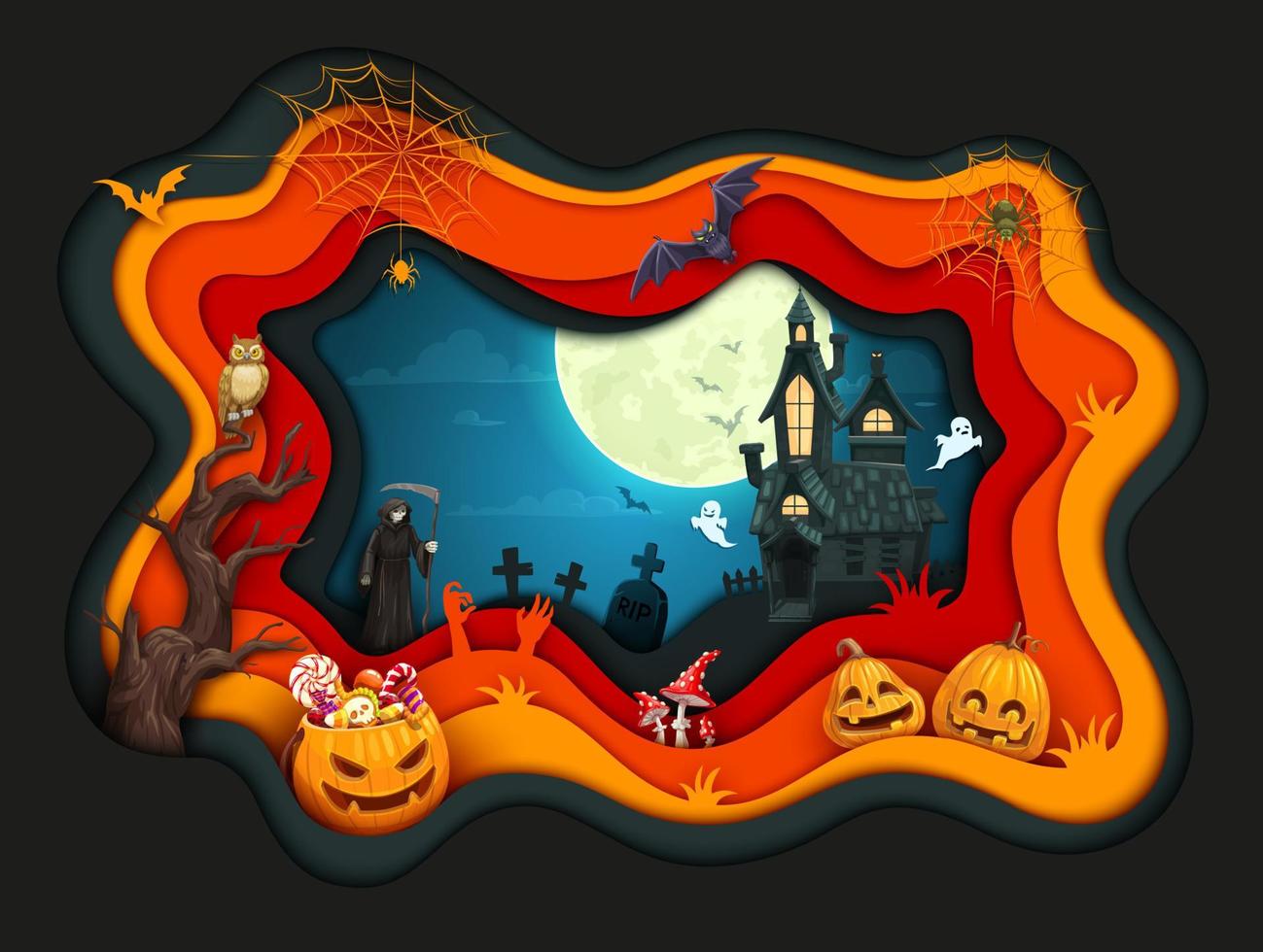 Halloween holiday papercut scary landscape vector