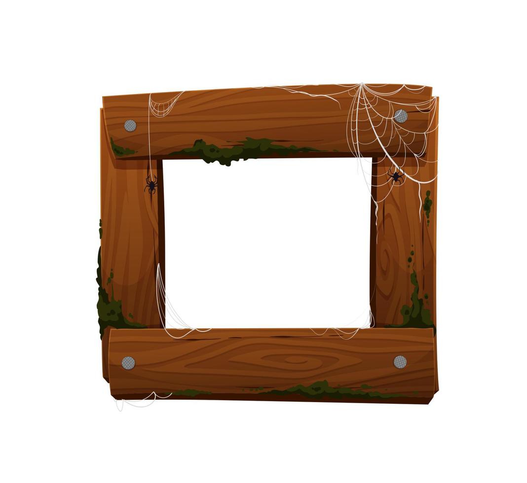 Halloween wooden plank frame with spider cobweb vector