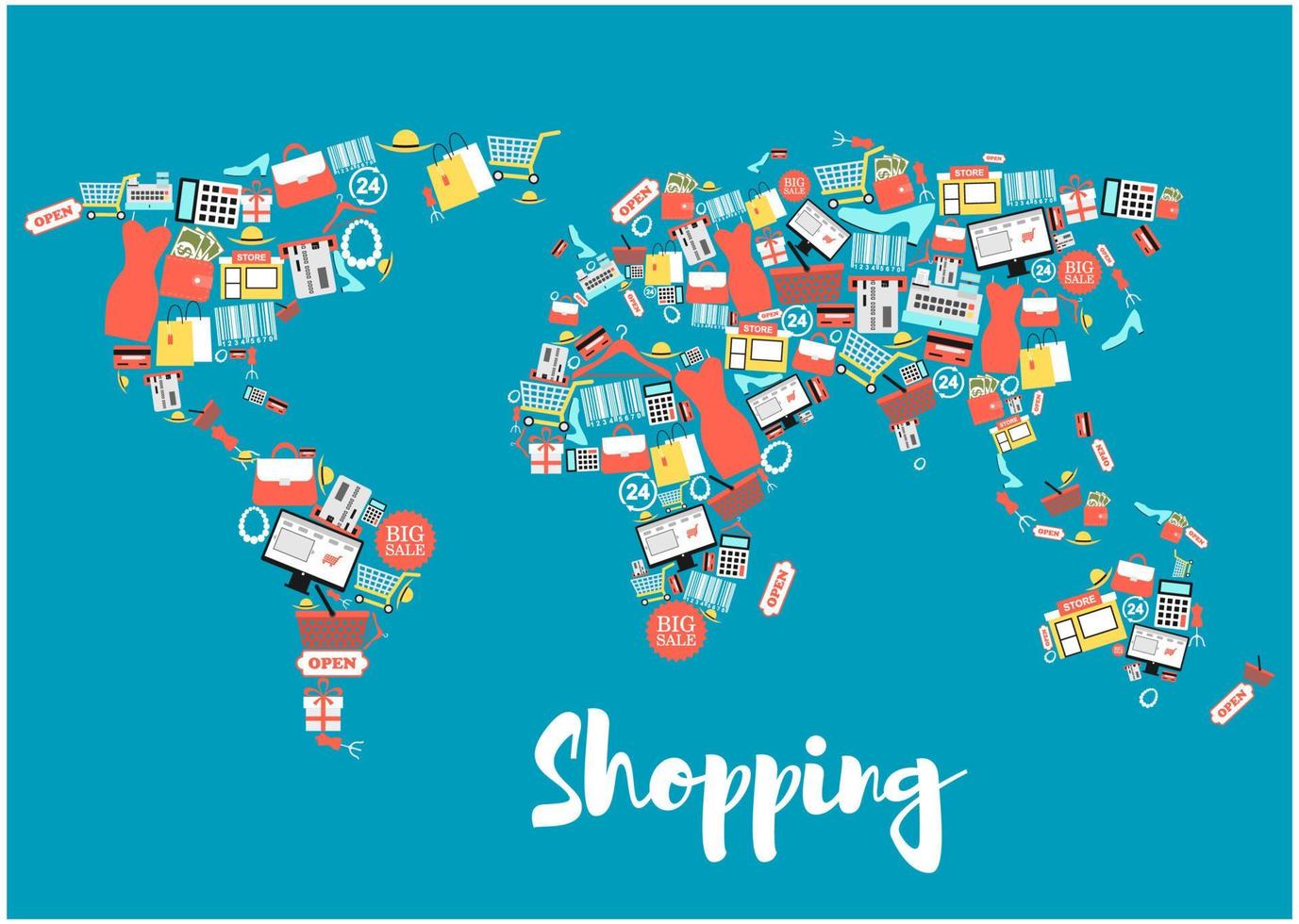 World map with shopping and sale icons vector
