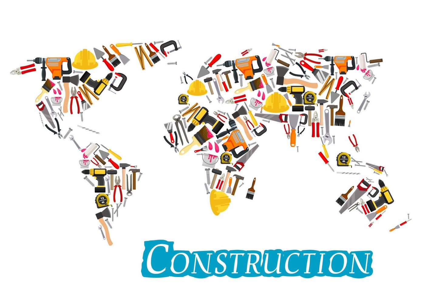 herramientas de trabajo de construcción vector mapa del mundo