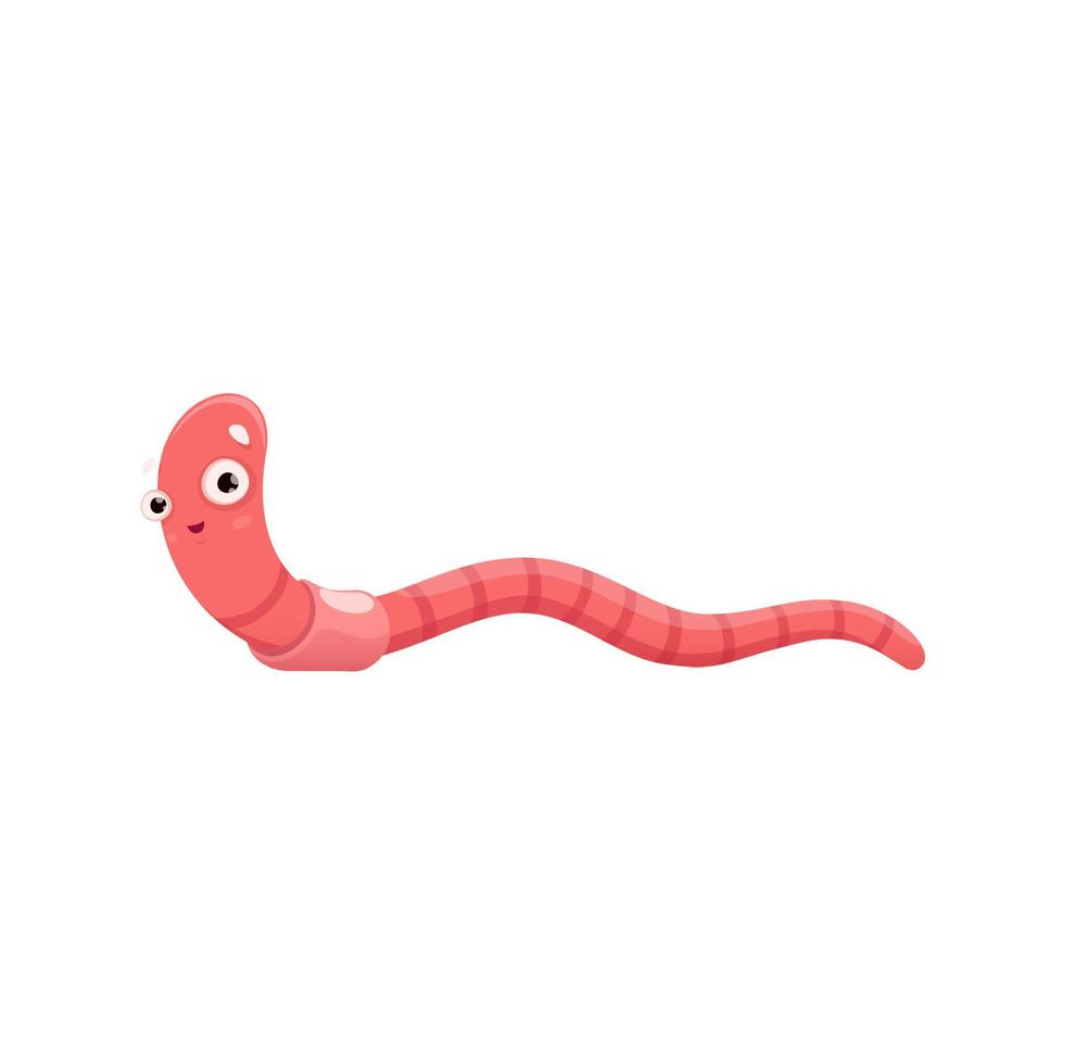 Funny worm cartoon character, garden earthworm vector